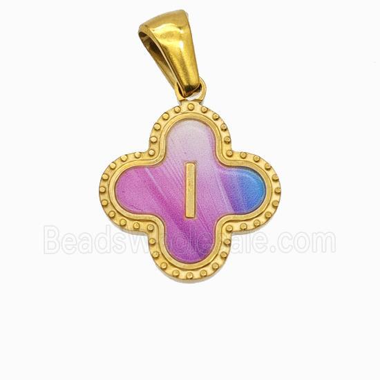 Stainless Steel Clover Pendant Letter-I Painted Gold Plated