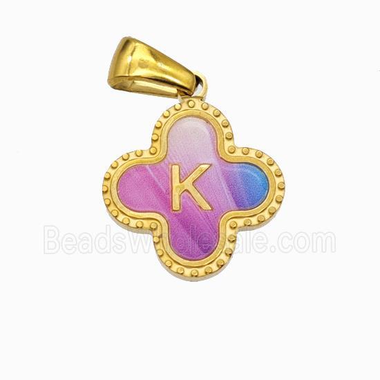 Stainless Steel Clover Pendant Letter-K Painted Gold Plated