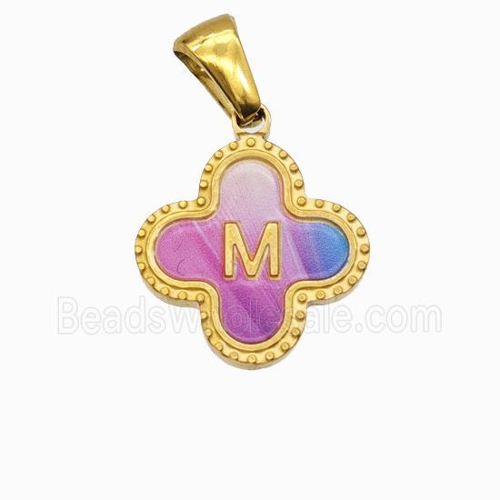 Stainless Steel Clover Pendant Letter-M Painted Gold Plated