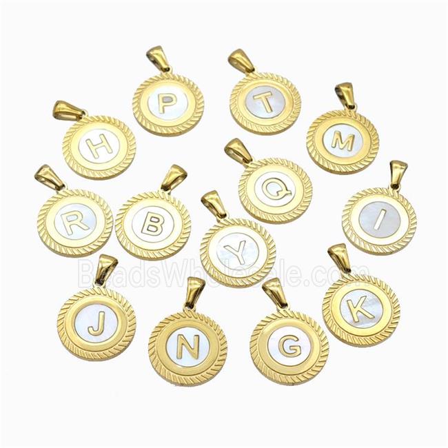 Stainless Steel Letter Pendant Pave Shell Mix Alphabet Gold Plated