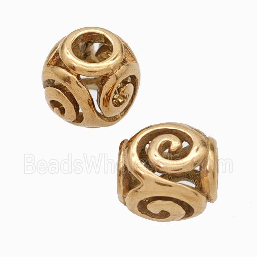 Titanium Steel Round Beads Large Hole Hollow Rose Gold