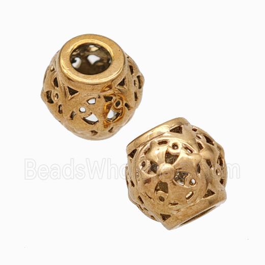 Titanium Steel Round Beads Large Hole Hollow Rose Gold