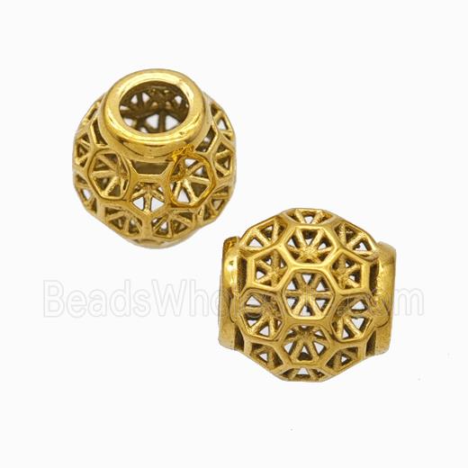 Titanium Steel Barrel Beads Large Hole Hollow Gold Plated