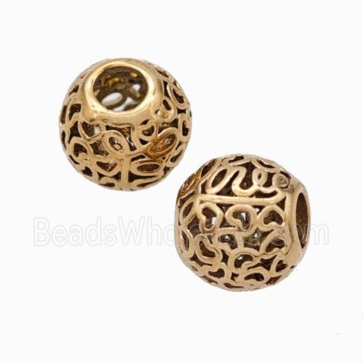 Titanium Steel Round Beads Large Hole Hollow Rose Gold