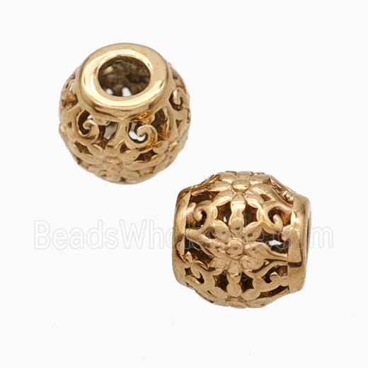 Titanium Steel Barrel Beads Large Hole Hollow Flower Rose Gold