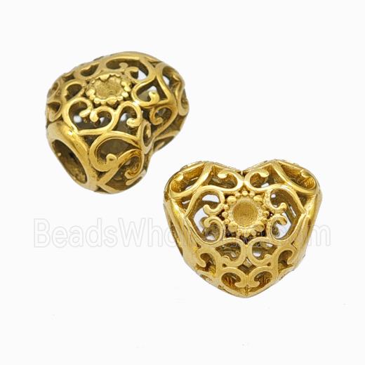 Titanium Steel Heart Beads Large Hole Hollow Gold Plated