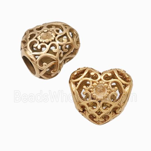 Titanium Steel Heart Beads Large Hole Hollow Rose Gold