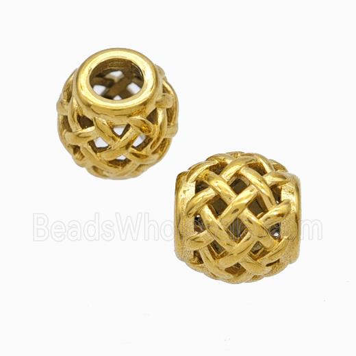 Titanium Steel Round Beads Large Hole Hollow Gold Plated