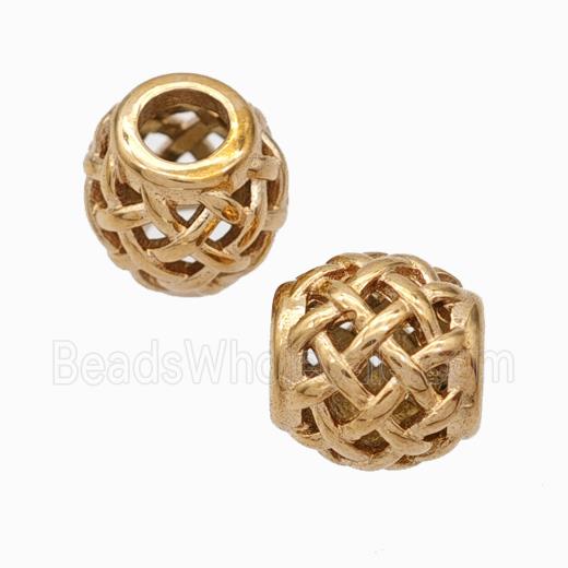 Titanium Steel Round Beads Large Hole Hollow Rose Gold