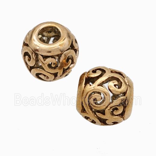 Titanium Steel Round Beads Large Hole Hollow Rose Gold