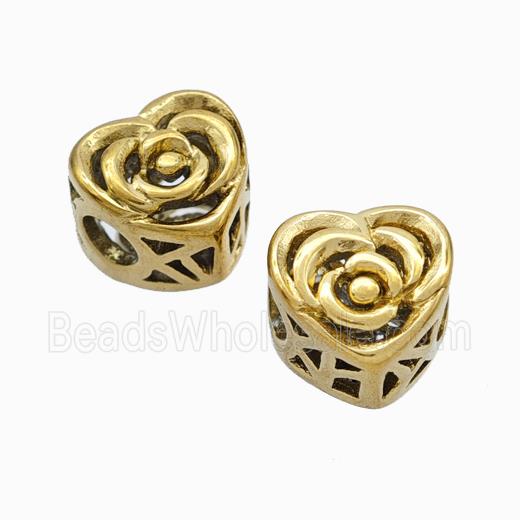 Titanium Steel Heart Beads Large Hole Hollow Gold Plated
