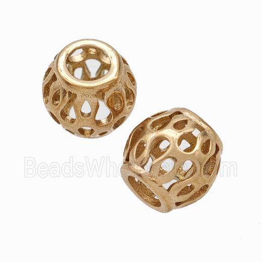 Titanium Steel Round Beads Large Hole Hollow Rose Gold