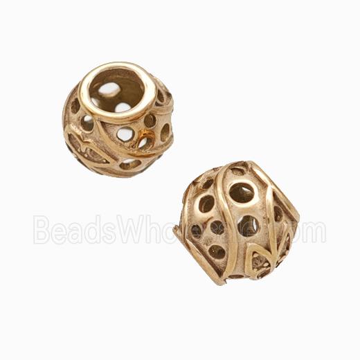 Titanium Steel Round Beads Large Hole Hollow Rose Gold