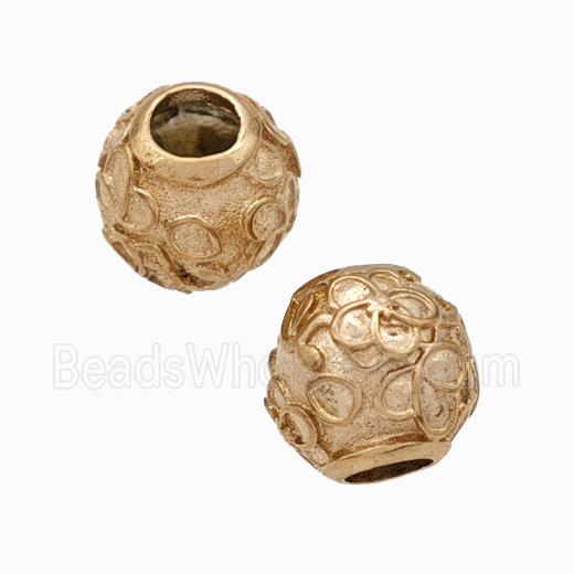 Titanium Steel Round Beads Large Hole Flower Rose Gold