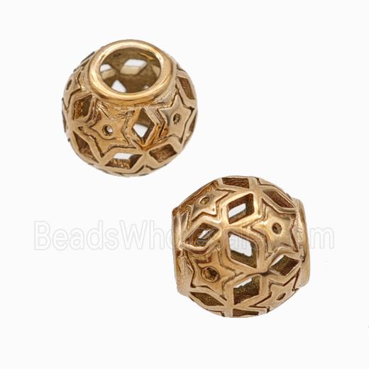 Titanium Steel Round Beads Large Hole Hollow Star Rose Gold