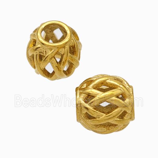 Titanium Steel Round Beads Large Hole Hollow Gold Plated