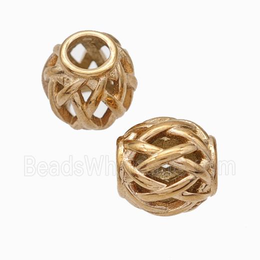 Titanium Steel Round Beads Large Hole Hollow Rose Gold
