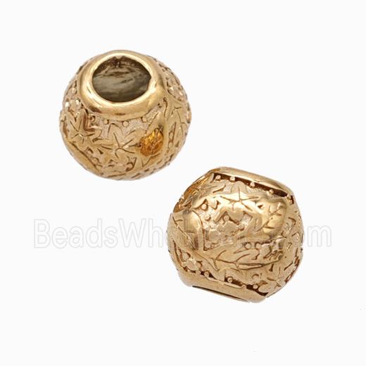 Titanium Steel Round Beads Large Hole Leaf Rose Gold