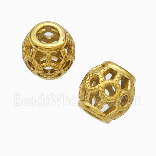 Titanium Steel Barrel Beads Large Hole Hollow Gold Plated