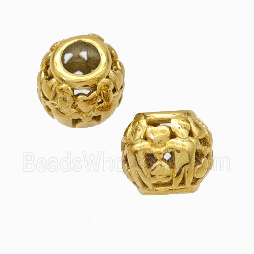 Titanium Steel Round Beads Large Hole Hollow Gold Plated