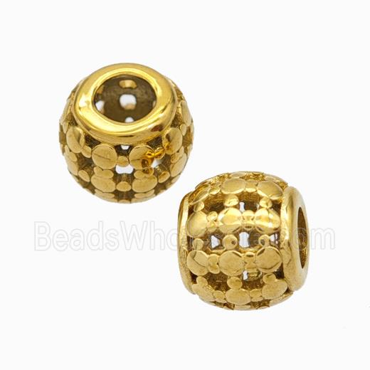 Titanium Steel Round Beads Large Hole Hollow Gold Plated