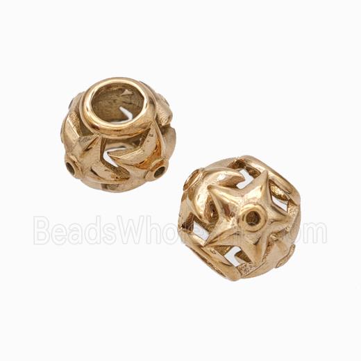 Titanium Steel Round Beads Large Hole Hollow Flower Rose Gold