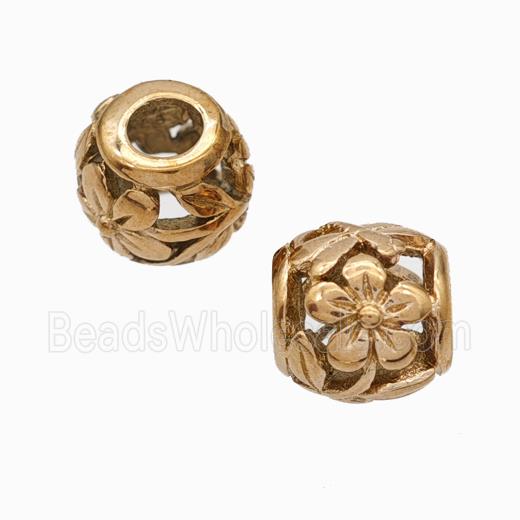 Titanium Steel Barrel Beads Large Hole Hollow Flower Rose Gold