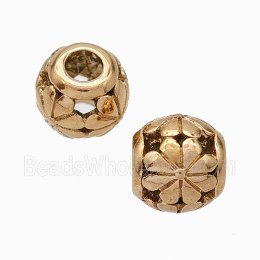 Titanium Steel Round Beads Large Hole Hollow Flower Rose Gold