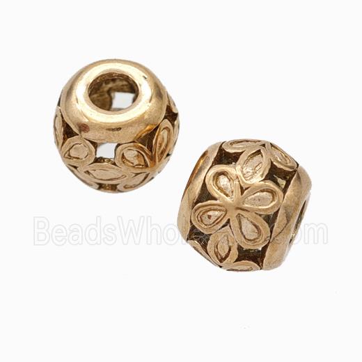 Titanium Steel Round Beads Large Hole Hollow Flower Rose Gold