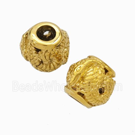Titanium Steel Round Beads Large Hole Hollow Snake Gold Plated