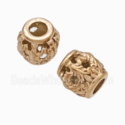 Titanium Steel Barrel Beads Large Hole Hollow Rose Gold