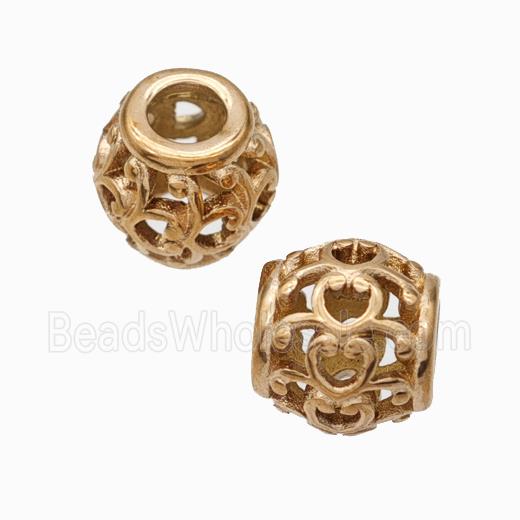 Titanium Steel Round Beads Large Hole Hollow Rose Gold