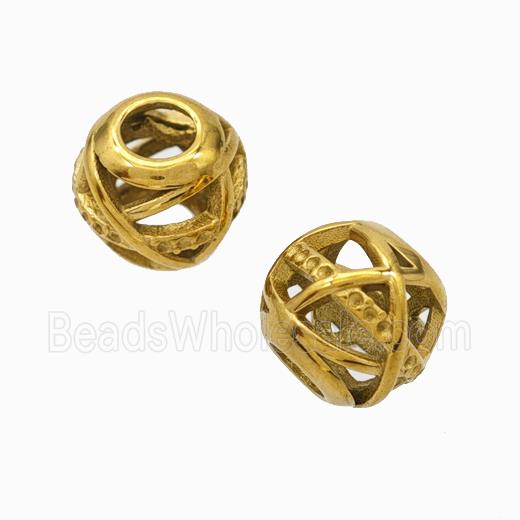 Titanium Steel Round Beads Large Hole Hollow Gold Plated