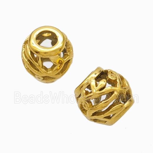 Titanium Steel Barrel Beads Large Hole Hollow Gold Plated
