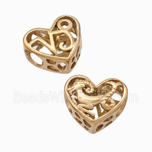 Titanium Steel Heart Beads Zodiac Capricorn Large Hole Hollow Rose Gold