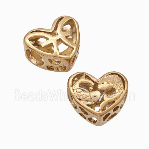 Titanium Steel Heart Beads Zodiac Pisces Large Hole Hollow Rose Gold