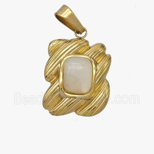 Stainless Steel Pendant Pave White Jade Gold Plated