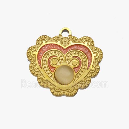 Stainless Steel Heart Pendant Pave White Jade Gold Plated