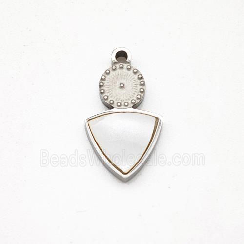Raw Stainless Steel Triangle Pendant Pave Shell