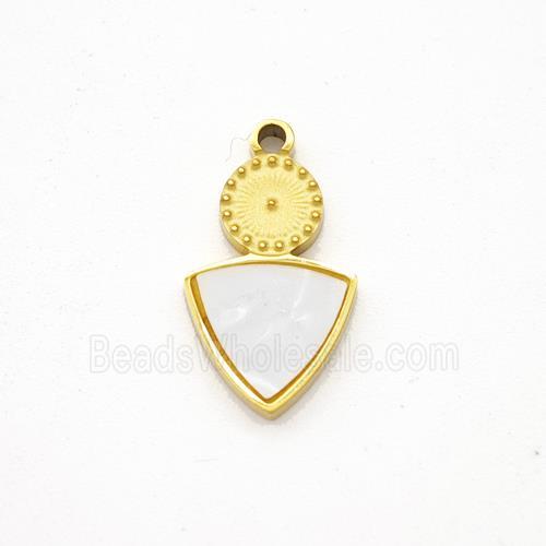 Stainless Steel Triangle Pendant Pave Shell Gold Plated