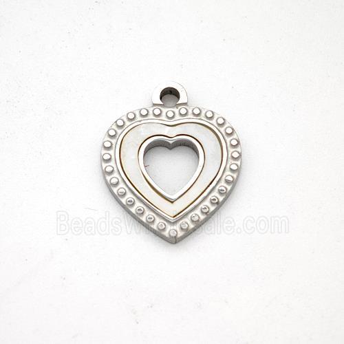 Raw Stainless Steel Heart Pendant Pave Shell