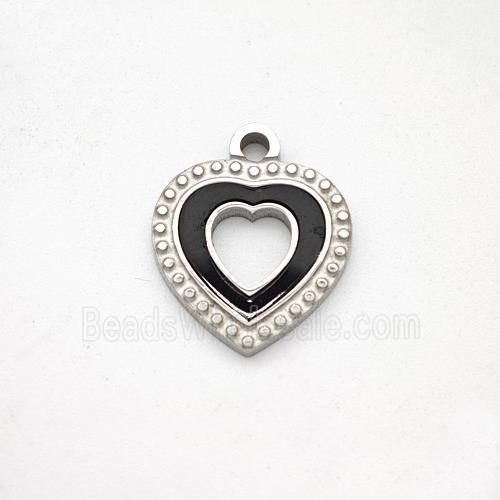 Raw Stainless Steel Heart Pendant Pave Black Acrylic