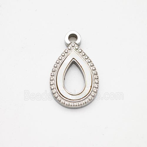 Raw Stainless Steel Teardrop Pendant Pave Shell Hollow