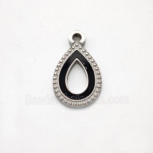 Raw Stainless Steel Teardrop Pendant Pave Acrylic Agate Hollow