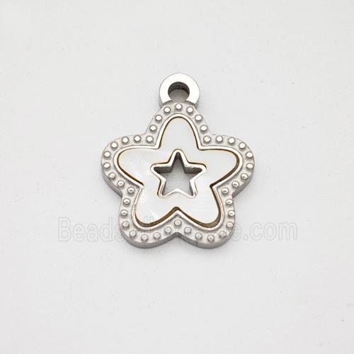 Raw Stainless Steel Star Pendant Pave Shell Hollow