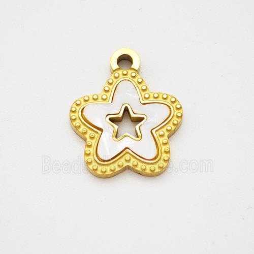 Stainless Steel Star Pendant Pave Shell Hollow Gold Plated