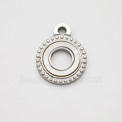 Raw Stainless Steel Circle Pendant Pave Shell Hollow