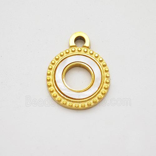Stainless Steel Circle Pendant Pave Shell Hollow Gold Plated
