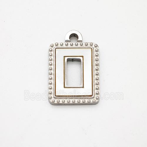Raw Stainless Steel Rectangle Pendant Pave Shell