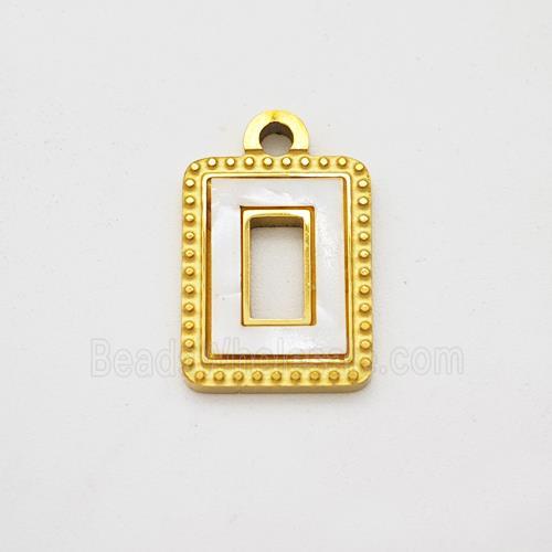 Stainless Steel Rectangle Pendant Pave Shell Gold Plated
